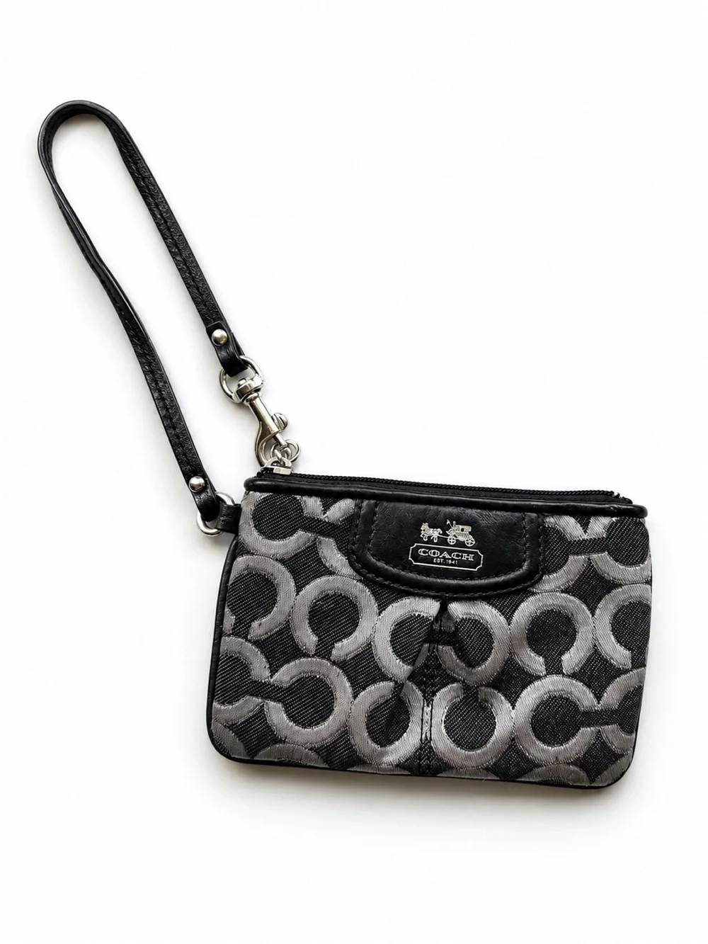 Coach Gray & Black Signature Wristlet with Detachable Strap
